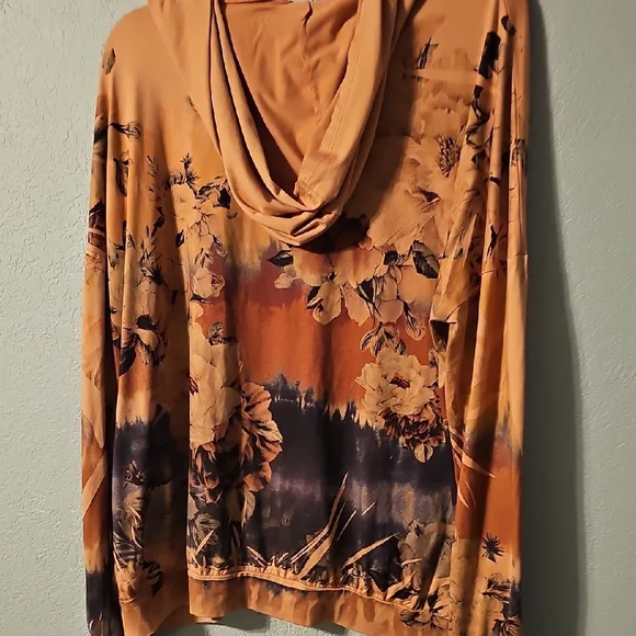 Floral Tie-Dye Orange Pullover Hoodie - Picture 4 of 6